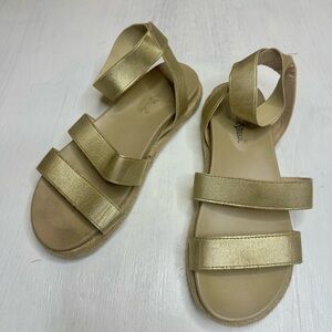 Nature Breeze Gold Espadrille Flat Sandals Womens Size 8 Elastic Slip On